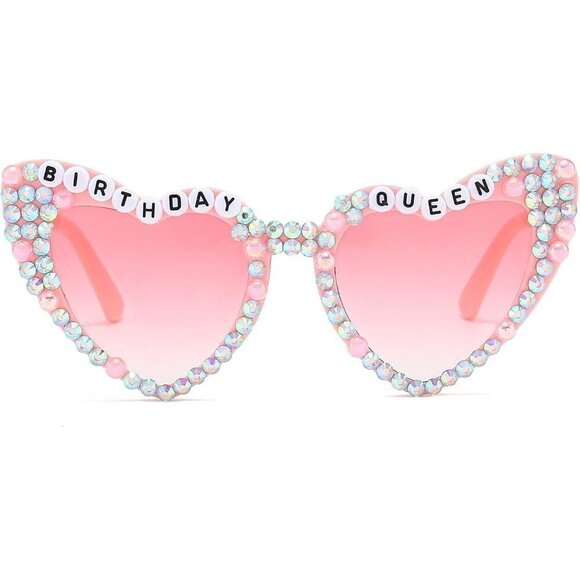 ?Women Pink Heart Shaped Sunglasses Birthday Queen Glasses Heart Sunglasses main image 2